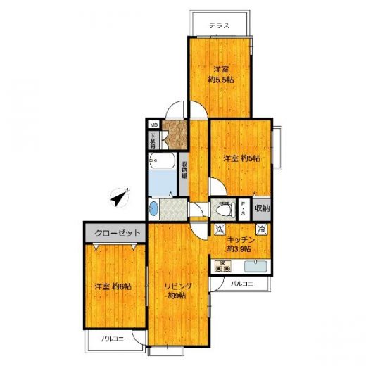 使い勝手の良い３ＬＤＫ　全居室にエアコンの設置が可能です♪(間取)