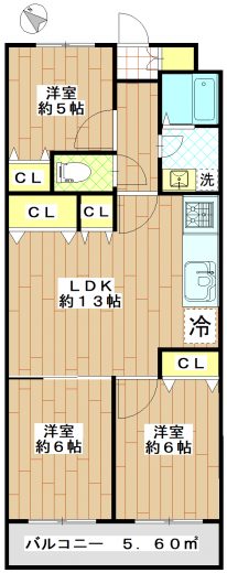 ３LDK　専有面積65.24㎡　全室フローリング(間取)