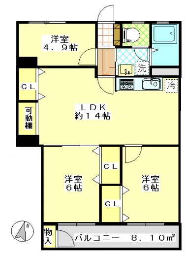 ３LDK　専有面積64.83㎡(間取)