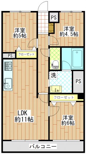 ３LDK　専有面積66.00㎡　価格1290万円(間取)