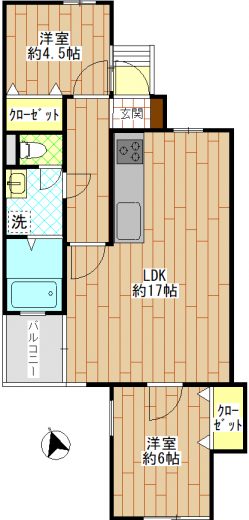 LDKを中心に独立した洋室が2部屋(間取)