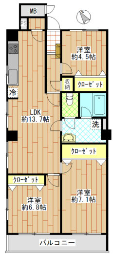 ３ＬＤＫ　南西向き(間取)