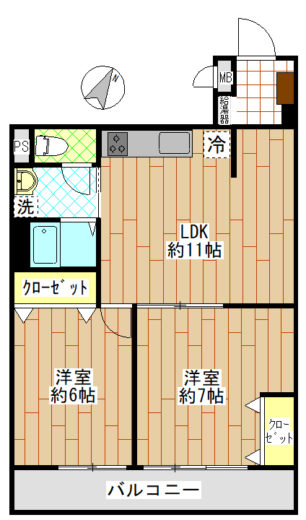 ２ＬＤＫ　全室６帖以上　南東向き(間取)