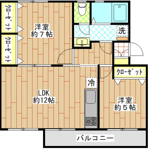 2ＬＤＫ　南西向き(間取)