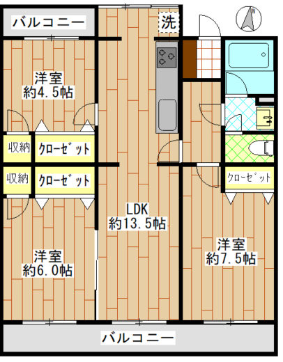 専有面積68.71㎡超えの広々3ＬＤＫ♪(間取)