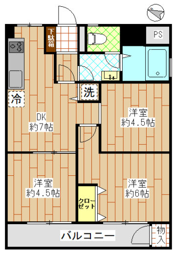 3DK、53.86㎡(間取)