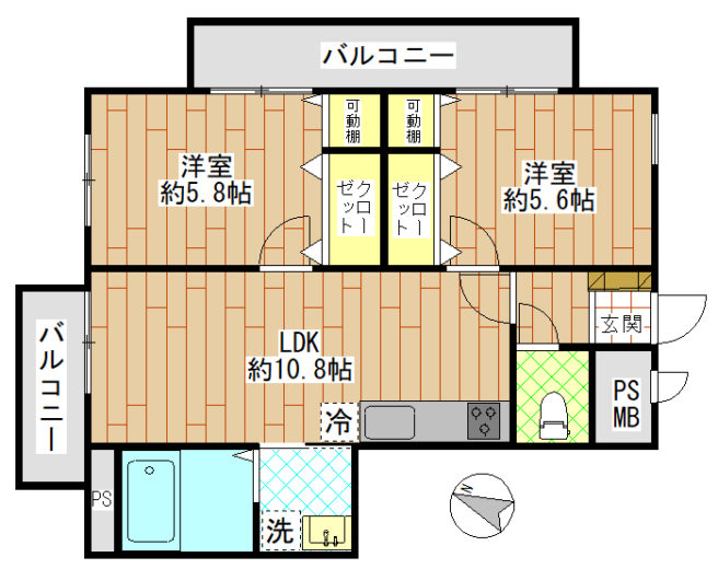 2LDK・フルリフォーム済で室内大変きれいです(間取)